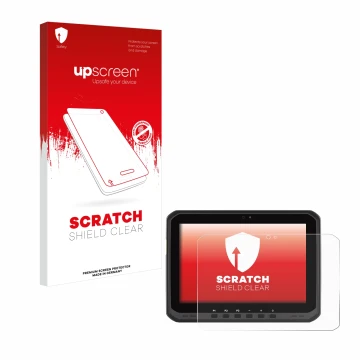 Vorderseite einer Produktverpackung mit dem Markenlogo upscreen. Daneben ist das Gerät Zebra ET65 mit dem zugehörigen Displays