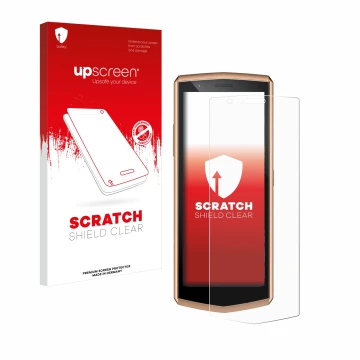 Vorderseite einer Produktverpackung mit dem Markenlogo upscreen. Daneben ist das Gerät Cubot Pocket 3 mit dem zugehörigen Disp