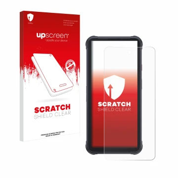 Vorderseite einer Produktverpackung mit dem Markenlogo upscreen. Daneben ist das Gerät Cubot King Kong Power mit dem zugehörig