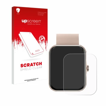 Vorderseite einer Produktverpackung mit dem Markenlogo upscreen. Daneben ist das Gerät Mutoy Smartwatch 1.83