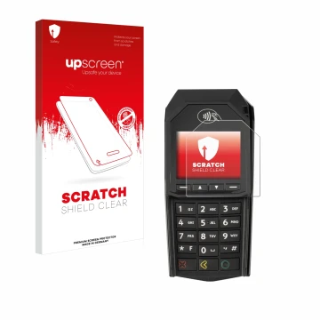 Vorderseite einer Produktverpackung mit dem Markenlogo upscreen. Daneben ist das Gerät ingenico Lane/3000 (non-touch) mit dem 