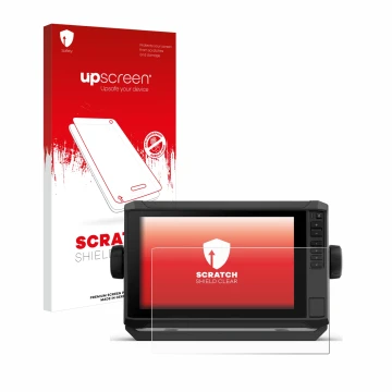 Vorderseite einer Produktverpackung mit dem Markenlogo upscreen. Daneben ist das Gerät Garmin ECHOMAP UHD2 9