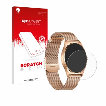 Vorderseite einer Produktverpackung mit dem Markenlogo upscreen. Daneben ist das Gerät Xcoast X-Watch Joli XC Pro mit dem zuge