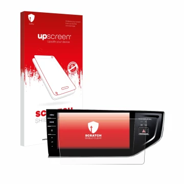 Vorderseite einer Produktverpackung mit dem Markenlogo upscreen. Daneben ist das Gerät Volkswagen Polo VI Discover Pro 9,2