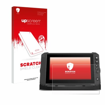 Vorderseite einer Produktverpackung mit dem Markenlogo upscreen. Daneben ist das Gerät Lowrance Elite FS 9 mit dem zugehörigen