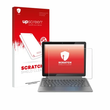 Vorderseite einer Produktverpackung mit dem Markenlogo upscreen. Daneben ist das Gerät Alldocube iWork 20 Pro mit dem zugehöri