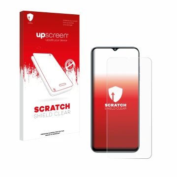 Vorderseite einer Produktverpackung mit dem Markenlogo upscreen. Daneben ist das Gerät Oukitel C36 (2023) mit dem zugehörigen 