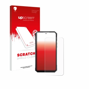 Vorderseite einer Produktverpackung mit dem Markenlogo upscreen. Daneben ist das Gerät Oukitel WP30 Pro mit dem zugehörigen Di