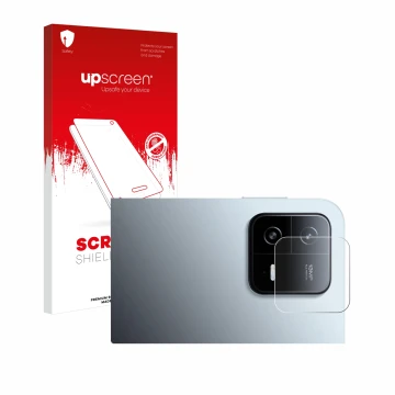 Vorderseite einer Produktverpackung mit dem Markenlogo upscreen. Daneben ist das Gerät Xiaomi Pad 6 (NUR Kameraschutz) mit dem