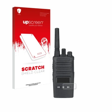 Vorderseite einer Produktverpackung mit dem Markenlogo upscreen. Daneben ist das Gerät Motorola XT460 mit dem zugehörigen Disp