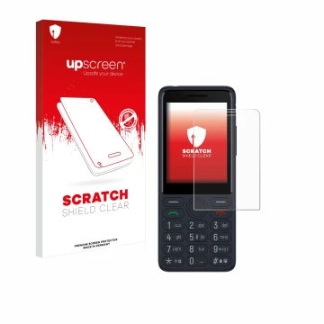 Vorderseite einer Produktverpackung mit dem Markenlogo upscreen. Daneben ist das Gerät TCL Onetouch 4022s mit dem zugehörigen 