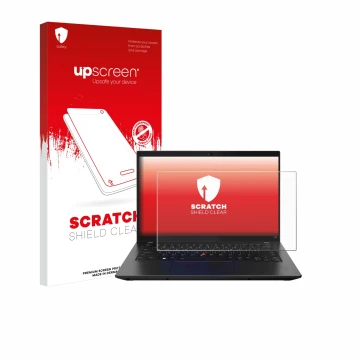 Vorderseite einer Produktverpackung mit dem Markenlogo upscreen. Daneben ist das Gerät Lenovo ThinkPad L14 Gen 3 mit dem zugeh