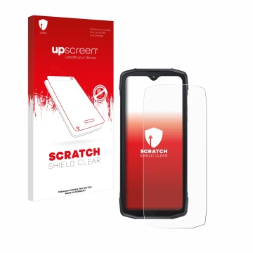 Vorderseite einer Produktverpackung mit dem Markenlogo upscreen. Daneben ist das Gerät Cubot King Kong Star 5G mit dem zugehör