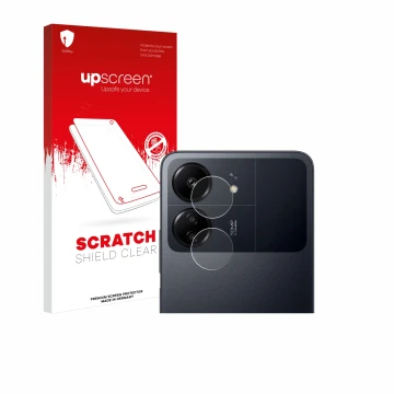 Vorderseite einer Produktverpackung mit dem Markenlogo upscreen. Daneben ist das Gerät Xiaomi Poco C65 (NUR Kameraschutz) mit 