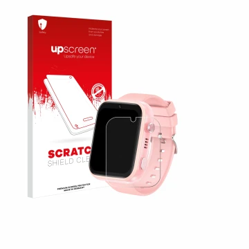 Vorderseite einer Produktverpackung mit dem Markenlogo upscreen. Daneben ist das Gerät jianyana 4G Kids Smartwatch mit dem zug