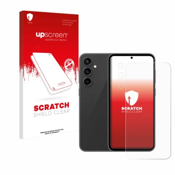 Vorderseite einer Produktverpackung mit dem Markenlogo upscreen. Daneben ist das Gerät Samsung Galaxy S23 FE (Display+Kamera) 