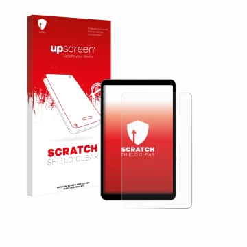 Vorderseite einer Produktverpackung mit dem Markenlogo upscreen. Daneben ist das Gerät Alldocube iPlay 50 mini Pro mit dem zug