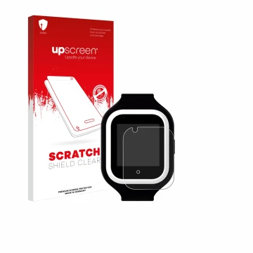 Vorderseite einer Produktverpackung mit dem Markenlogo upscreen. Daneben ist das Gerät SaveFamily Iconic Plus 4G mit dem zugeh