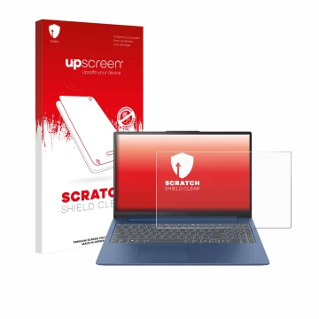 Vorderseite einer Produktverpackung mit dem Markenlogo upscreen. Daneben ist das Gerät Lenovo IdeaPad Slim 3 Gen 8 15