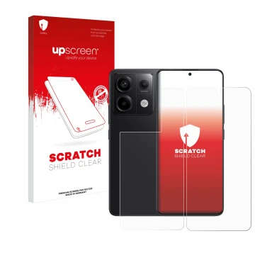 Vorderseite einer Produktverpackung mit dem Markenlogo upscreen. Daneben ist das Gerät Xiaomi Redmi Note 13 Pro 5G (Display+Rü