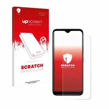 Vorderseite einer Produktverpackung mit dem Markenlogo upscreen. Daneben ist das Gerät Nokia C12 mit dem zugehörigen Displaysc