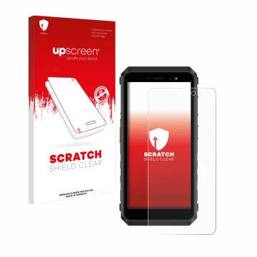 Vorderseite einer Produktverpackung mit dem Markenlogo upscreen. Daneben ist das Gerät Ulefone Power Armor X11 Pro mit dem zug
