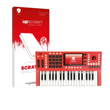 Vorderseite einer Produktverpackung mit dem Markenlogo upscreen. Daneben ist das Gerät Akai Professional MPC Key 37 mit dem zu