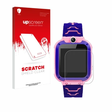 Vorderseite einer Produktverpackung mit dem Markenlogo upscreen. Daneben ist das Gerät Bothergu Kids Smartwatch Q12 mit dem zu