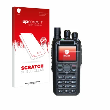 Vorderseite einer Produktverpackung mit dem Markenlogo upscreen. Daneben ist das Gerät AnyTone AT-D878UV II Plus mit dem zugeh