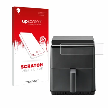 Vorderseite einer Produktverpackung mit dem Markenlogo upscreen. Daneben ist das Gerät Cosori CAF-P583S mit dem zugehörigen Di