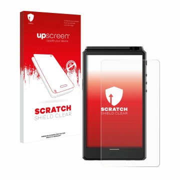 Vorderseite einer Produktverpackung mit dem Markenlogo upscreen. Daneben ist das Gerät Hiby R6 III mit dem zugehörigen Display