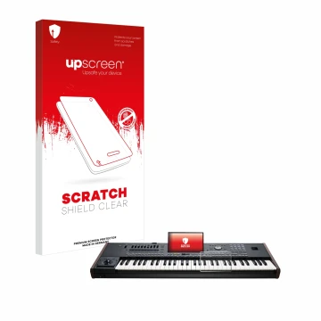 Vorderseite einer Produktverpackung mit dem Markenlogo upscreen. Daneben ist das Gerät KORG Pa5X mit dem zugehörigen Displaysc