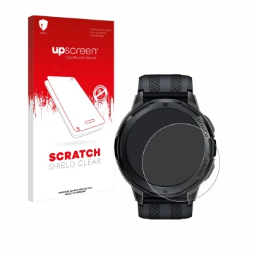 Vorderseite einer Produktverpackung mit dem Markenlogo upscreen. Daneben ist das Gerät Oukitel BT10 1.43