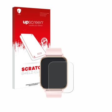 Vorderseite einer Produktverpackung mit dem Markenlogo upscreen. Daneben ist das Gerät walkbee Smartwatch 1.83