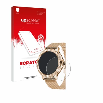 Vorderseite einer Produktverpackung mit dem Markenlogo upscreen. Daneben ist das Gerät walkbee Smartwatch 1.3