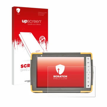 Vorderseite einer Produktverpackung mit dem Markenlogo upscreen. Daneben ist das Gerät Topcon FC-6000 mit dem zugehörigen Disp