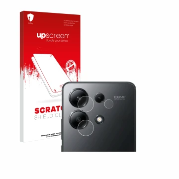 Vorderseite einer Produktverpackung mit dem Markenlogo upscreen. Daneben ist das Gerät Xiaomi Redmi Note 13 4G (NUR Kameraschu
