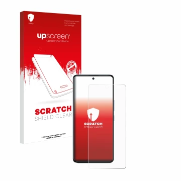 Vorderseite einer Produktverpackung mit dem Markenlogo upscreen. Daneben ist das Gerät Infinix GT 20 Pro mit dem zugehörigen D