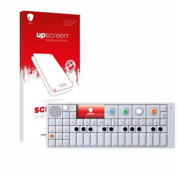 Vorderseite einer Produktverpackung mit dem Markenlogo upscreen. Daneben ist das Gerät Teenage Engineering OP-1 Sampler & Cont