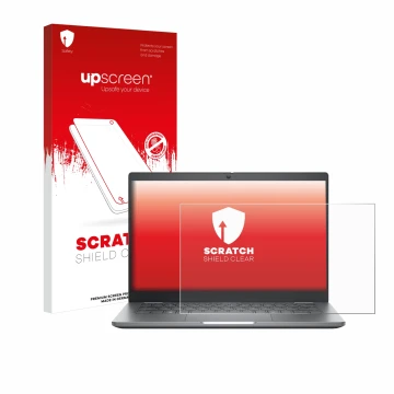 Vorderseite einer Produktverpackung mit dem Markenlogo upscreen. Daneben ist das Gerät Dell Latitude 5350 Laptop mit dem zugeh