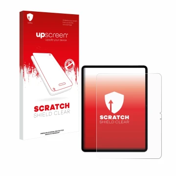Vorderseite einer Produktverpackung mit dem Markenlogo upscreen. Daneben ist das Gerät Apple iPad Air 13