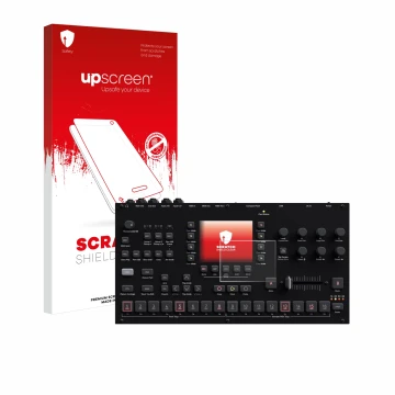 Vorderseite einer Produktverpackung mit dem Markenlogo upscreen. Daneben ist das Gerät Elektron Octatrack MKII mit dem zugehör