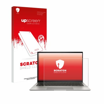 Vorderseite einer Produktverpackung mit dem Markenlogo upscreen. Daneben ist das Gerät ASUS ZenBook S 13 OLED UX5304 mit dem z