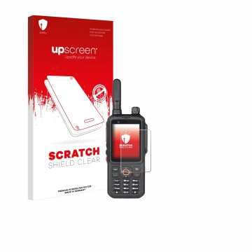 Vorderseite einer Produktverpackung mit dem Markenlogo upscreen. Daneben ist das Gerät Inrico T320 mit dem zugehörigen Display