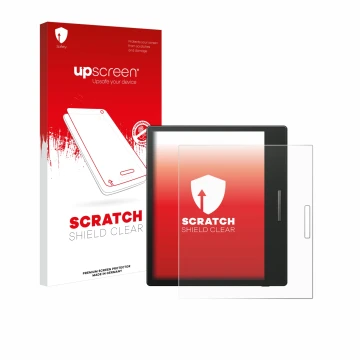 Vorderseite einer Produktverpackung mit dem Markenlogo upscreen. Daneben ist das Gerät Boox Go Color 7 mit dem zugehörigen Dis