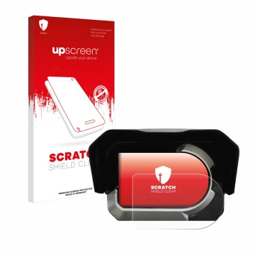 Vorderseite einer Produktverpackung mit dem Markenlogo upscreen. Daneben ist das Gerät Kymco CV3 mit dem zugehörigen Displaysc