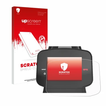 Vorderseite einer Produktverpackung mit dem Markenlogo upscreen. Daneben ist das Gerät PowaKaddy FX7 GPS 3.5