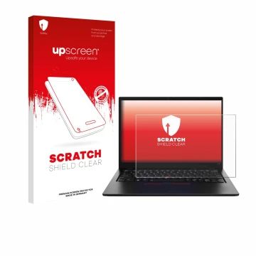 Vorderseite einer Produktverpackung mit dem Markenlogo upscreen. Daneben ist das Gerät Lenovo ThinkPad L13 Gen 5 mit dem zugeh