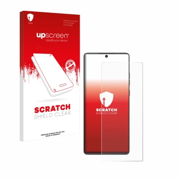 Vorderseite einer Produktverpackung mit dem Markenlogo upscreen. Daneben ist das Gerät Motorola Moto G85 mit dem zugehörigen D