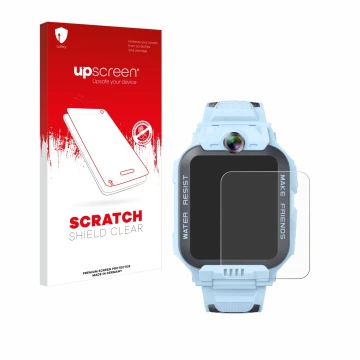 Vorderseite einer Produktverpackung mit dem Markenlogo upscreen. Daneben ist das Gerät Imoo Watch Phone Z7 mit dem zugehörigen